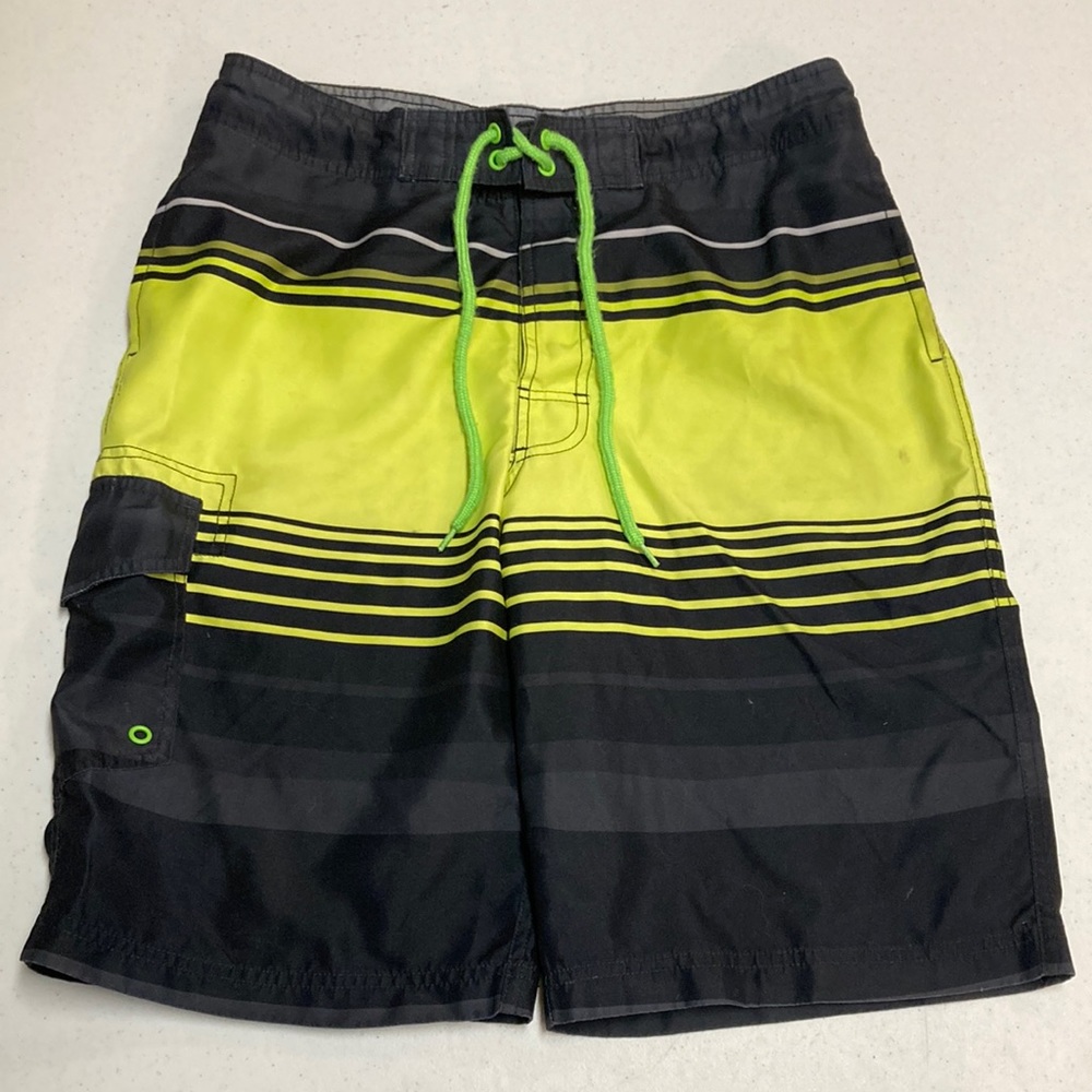 O’Rageous Black & Yellow Striped Mens Board Shorts